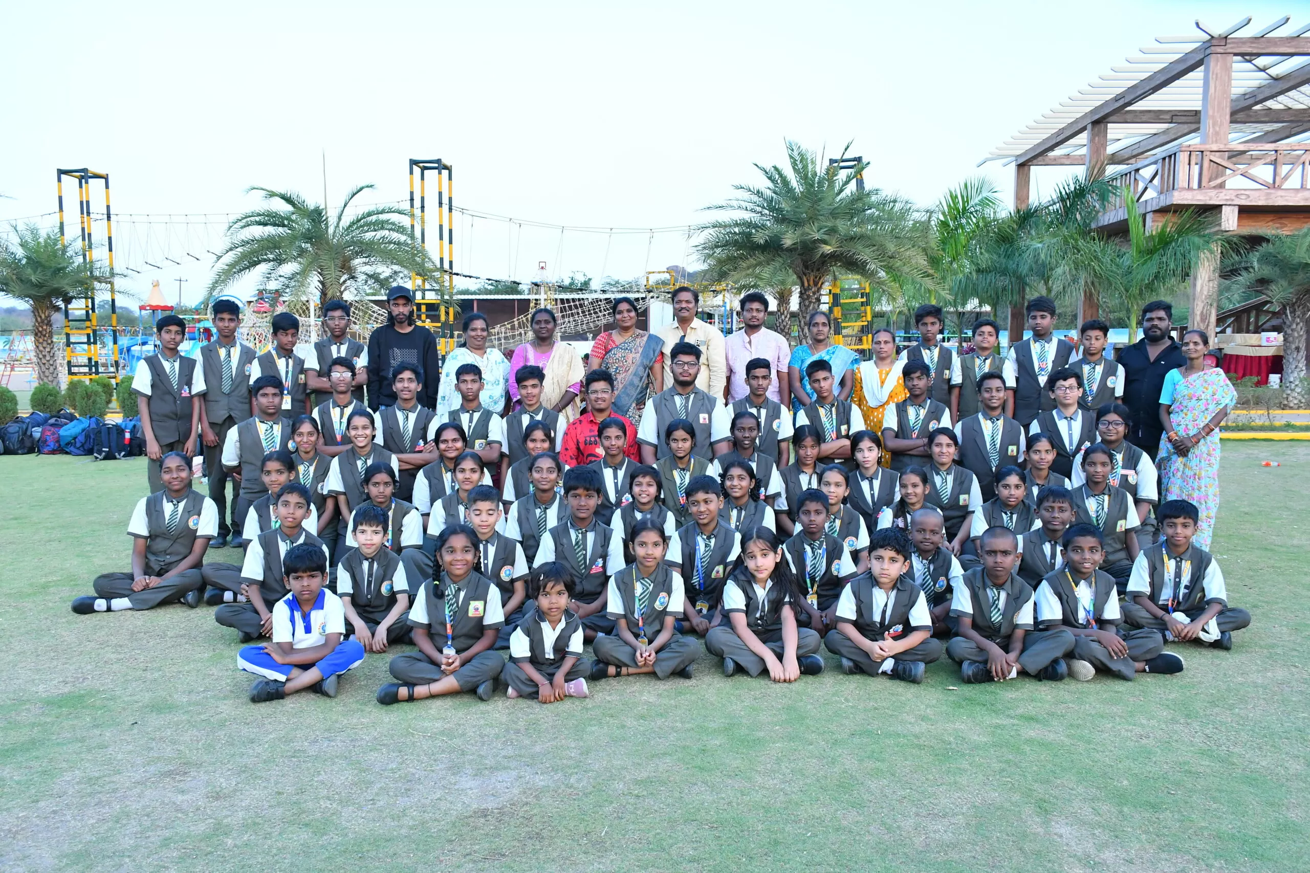 Kavadiguda school picnic with Queens Global students enjoying games and food